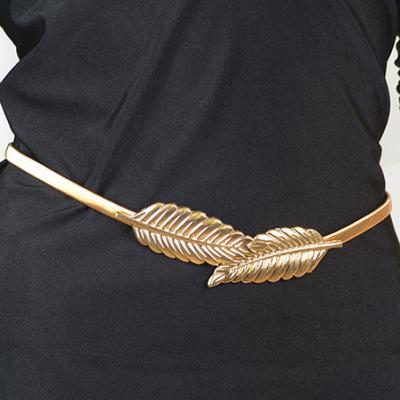 Women's Leaf Design Vintage Style Belt Elastic Clasp Metal Waist Femme Waistband EMA