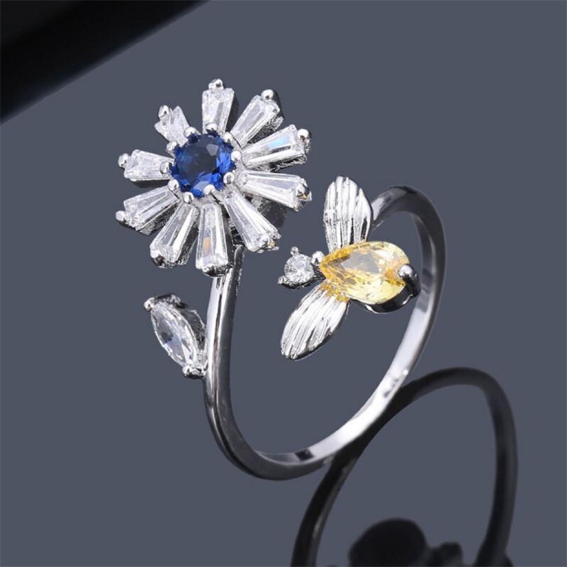 

Открытое кольцо с милым животным, пчелой, ромашкой и цветком, женское студенческое вращающееся кольцо, подарок на день рождения Bestie