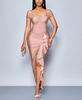 European and American style women's clothing new temperament fashionable one-word collar pleated split repair irregular design dress women