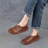 Johnature Hollow-out Breathable Flat Sandals Retro Genuine Leather Soft Soled Women's Slip-on Shoes