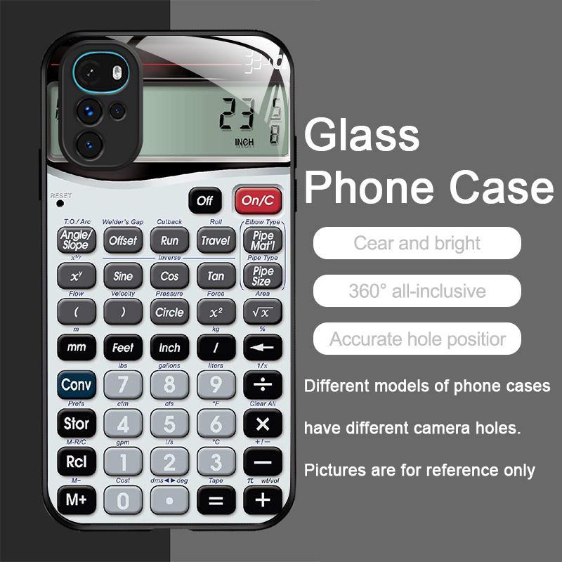 Funny Digital Calculator Pattern Tempered Glass Phone Case for Motorola Moto G85 G84 G75 Edge 50 Fusion 40 Neo 30 Pro Hard Cover