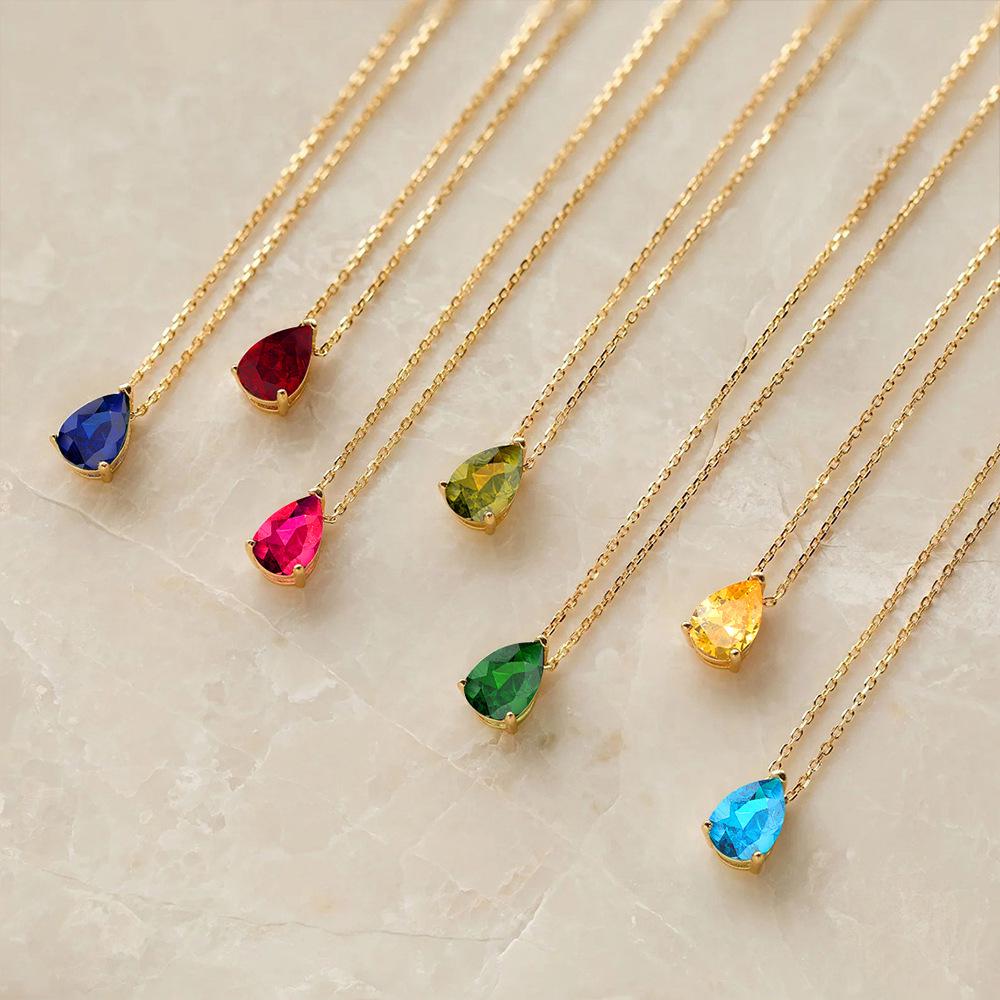 Teardrop Pear-Shaped Zircon Necklace, Titanium Steel with December Birthstone, Non-Fading Vacuum-Plated Jewelry
