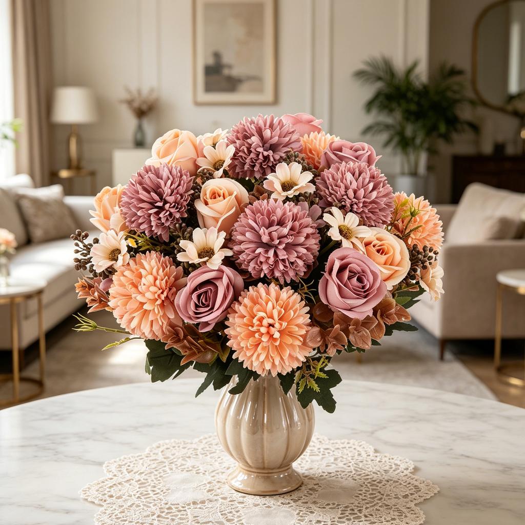 Silk Roses Artificial Flowers Wedding Wreath Home Festival Autumn Decora Bridal Bouquets Table Vases Photography Props DIY Gifts
