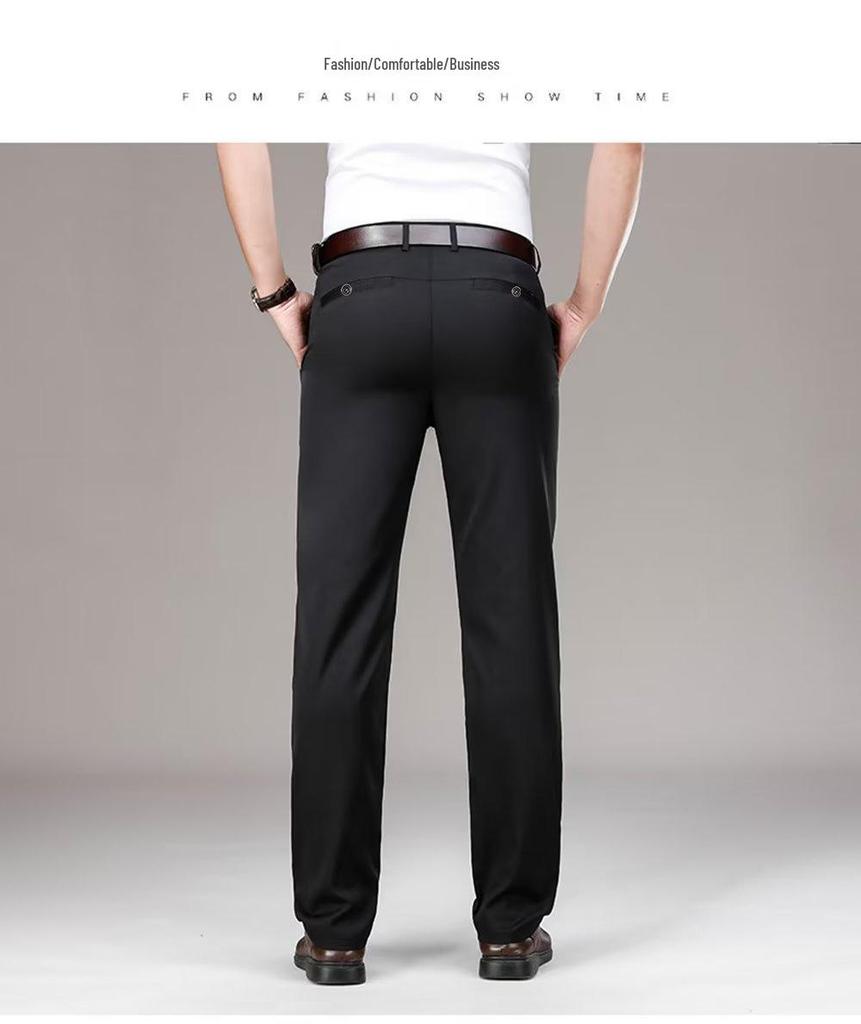 Men's Summer Lightweight Casual Straight-Leg Trousers - Ice Silk Business Suit Pants for Middle-Aged Men