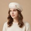 Jednobarevný baret z PU kůže Britský styl Malířská čepice Elegantní osmihranná čepice Zimní