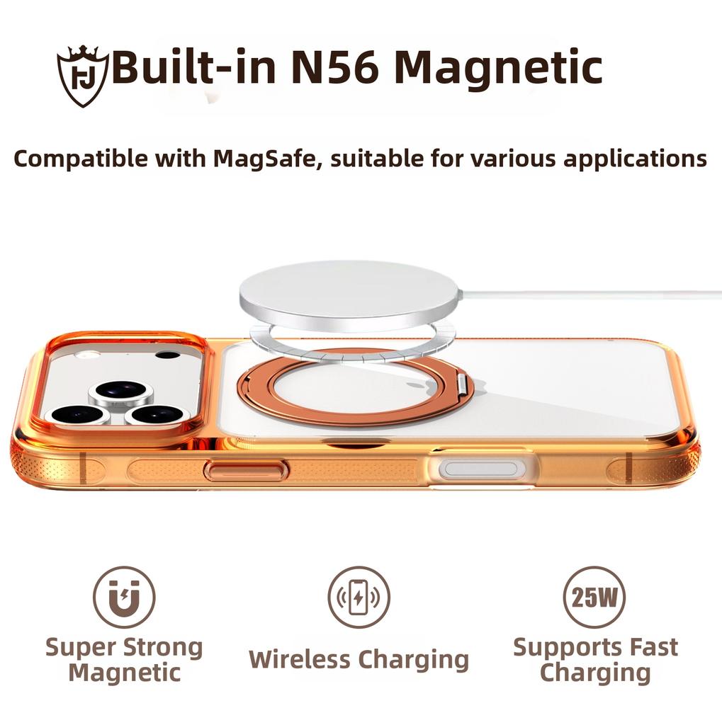 Colorful Transparent Magnetic Phone Case for IPhone 17 16 15 Pro Max Air 16E 17E for Magsafe with 360° Rotating Stand Back Cover