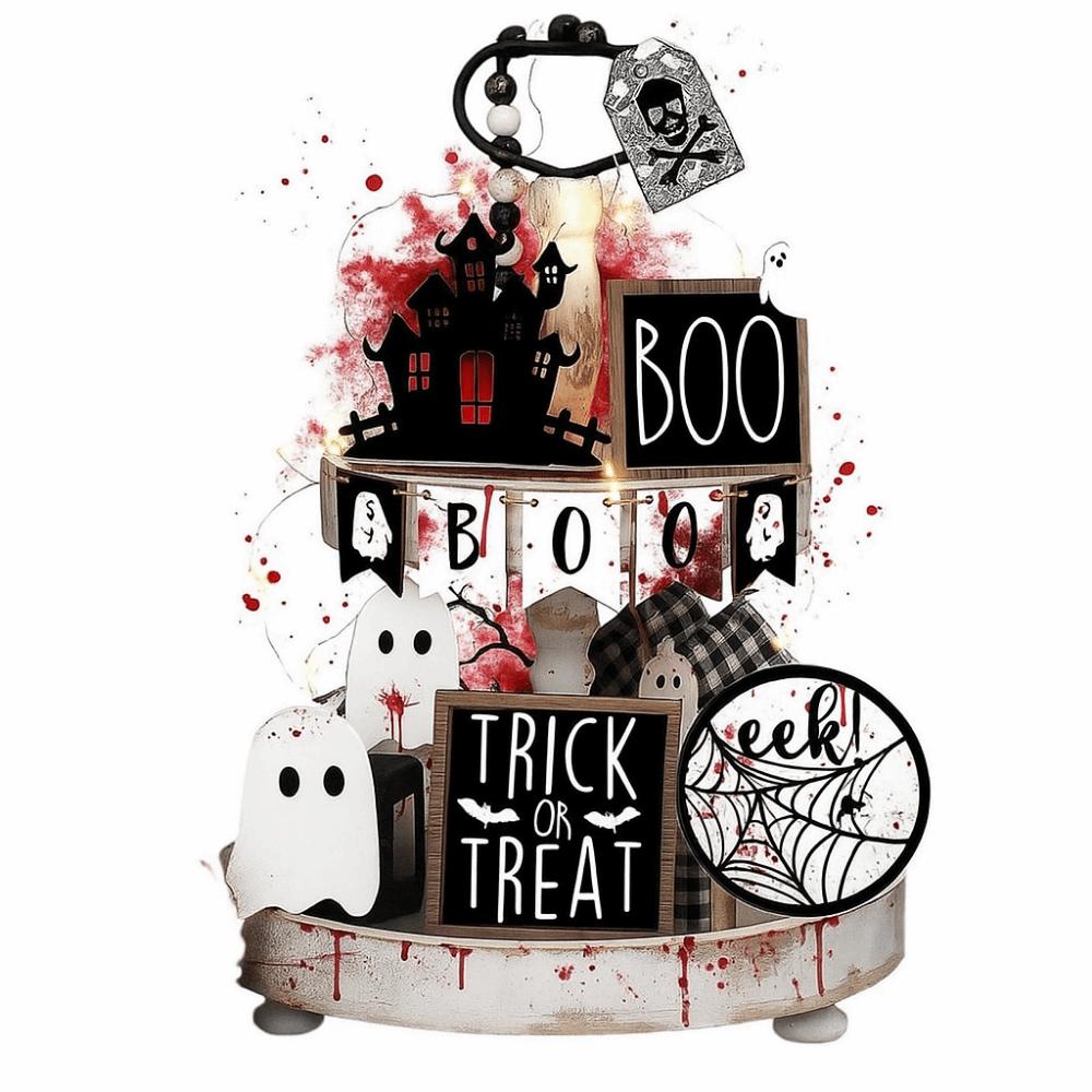 13pcs Pumpkin Cute Ghost Tray Decor Wooden Signs Ornaments Halloween Desk Decoration Gift