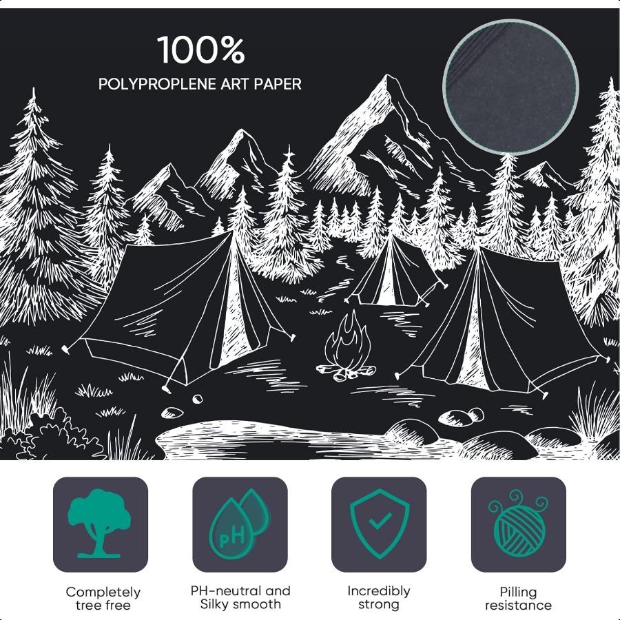 Crtiin 100 Sheets Black Sketch Drawing Paper Heavyweight 150 GSM 100 Lbs Artist Drawing Paper Sketchbook for Colored Pencil Oil