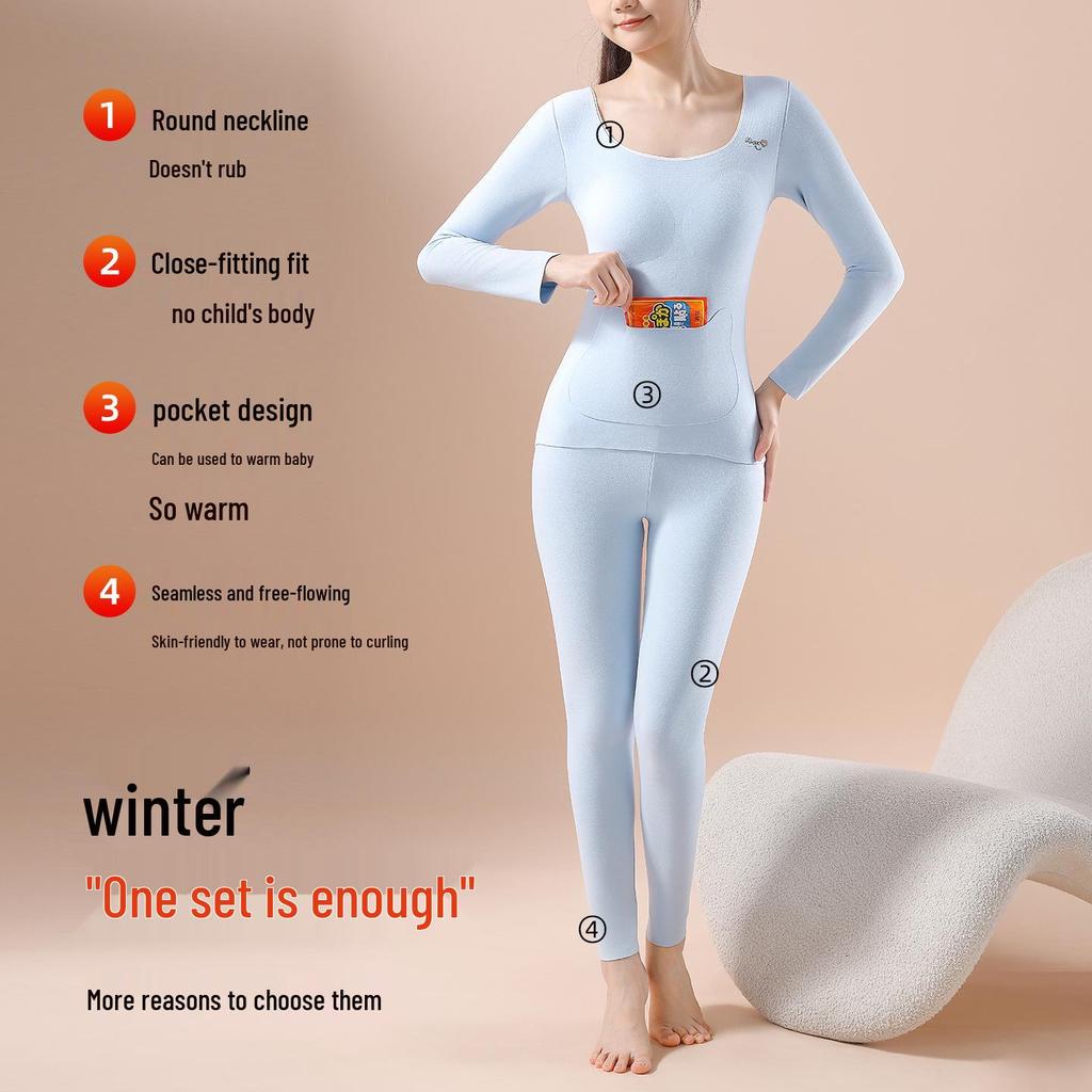 Girls' Wool Underwear Set with Chest Pads for Junior High Students - Warm Autumn/Winter Basics