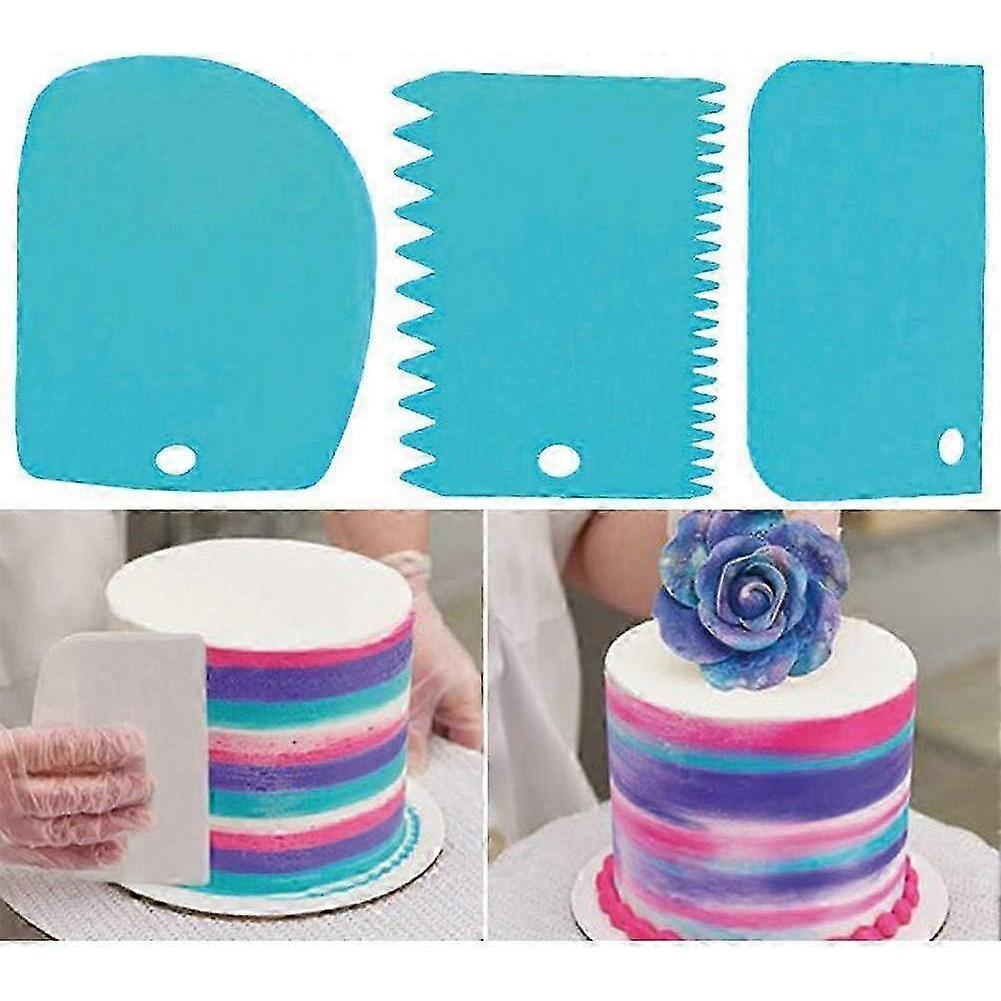 2026 3 Pieces Blue Dough Scraper Set for Cake and Dough