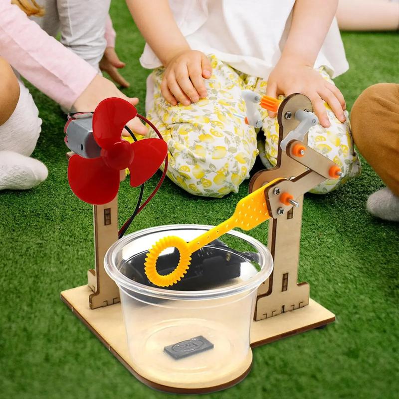1 Set Early Learning Toy Technology Wooden Diy Hand Cranked Bubble Machine Toy For Kids Science Experiment Teaching Aids