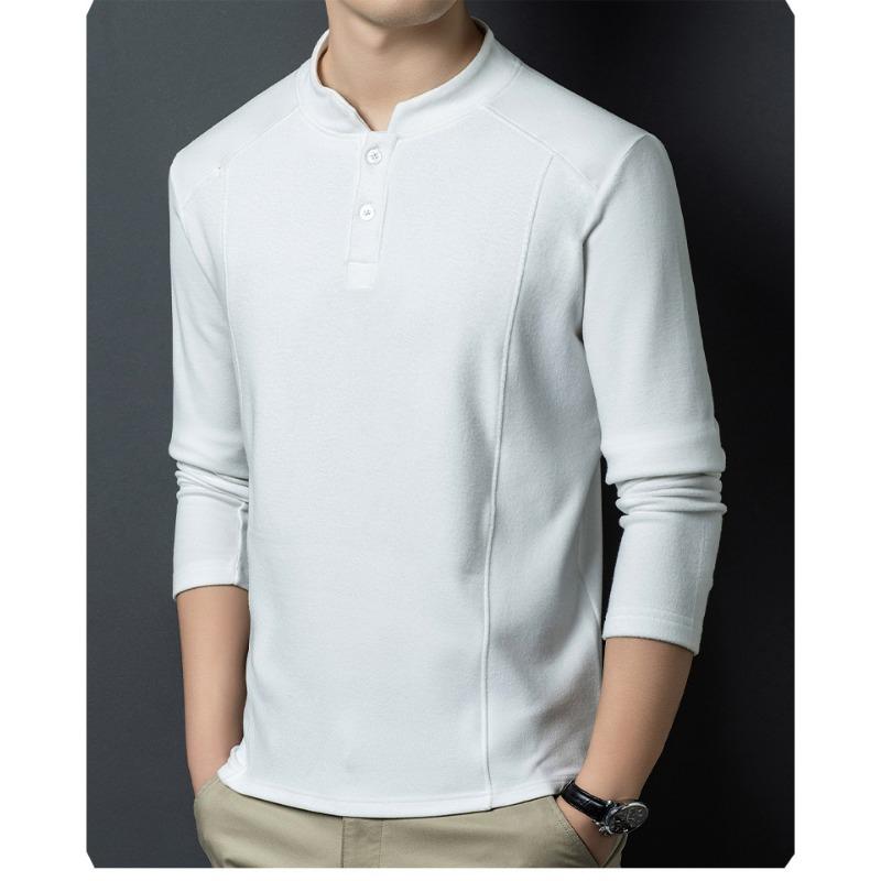 Spring Autumn Stand Collar Casual Fashion Bottomed T-shirt Male Long Sleeve Solid Color Tee Pullover Top Men
