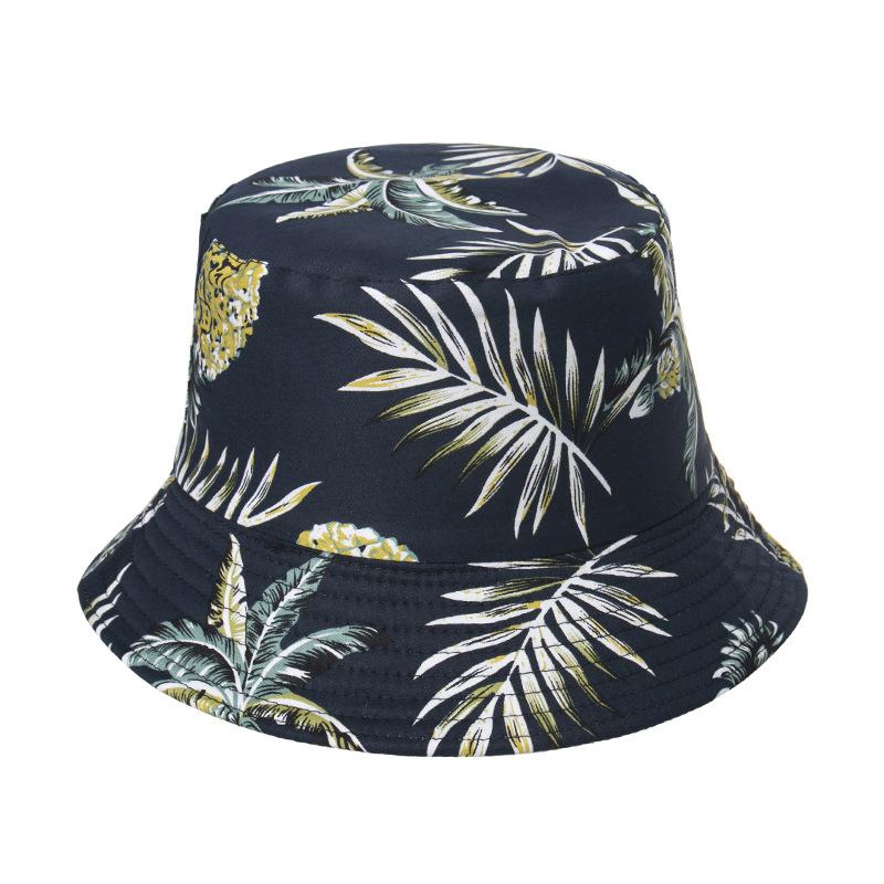 Style Tropical Black And White Leaf Flower Print Shade Doublesided Fisherman Hat