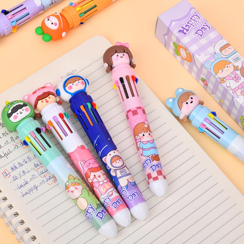 12Pcs Blind Box Ten-color Ballpoint Pen for Students with Quick-drying Gel Pen Writing Supplies Holiday Gift Novelty Stationery Teacher Party Favors