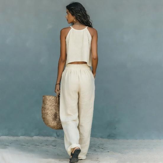 Completi da Donna 2 Pezzi Top Corto Senza Maniche e Pantaloni Lunghi a Gamba Larga Set Coordinati Casual Abbigliamento Estivo per Viaggi Vacanze Relax