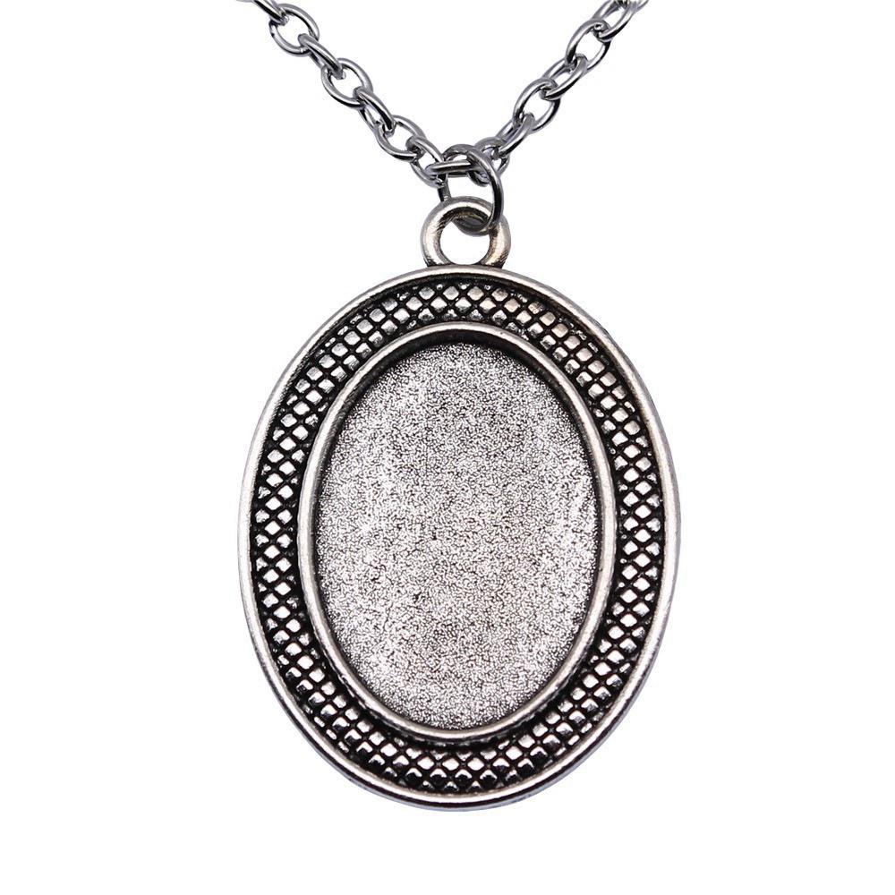 45cm Or 70cm Long Chain Necklace Oval Glass Cabochon Base Setting Tray Minimalist Jewelry Components QN054