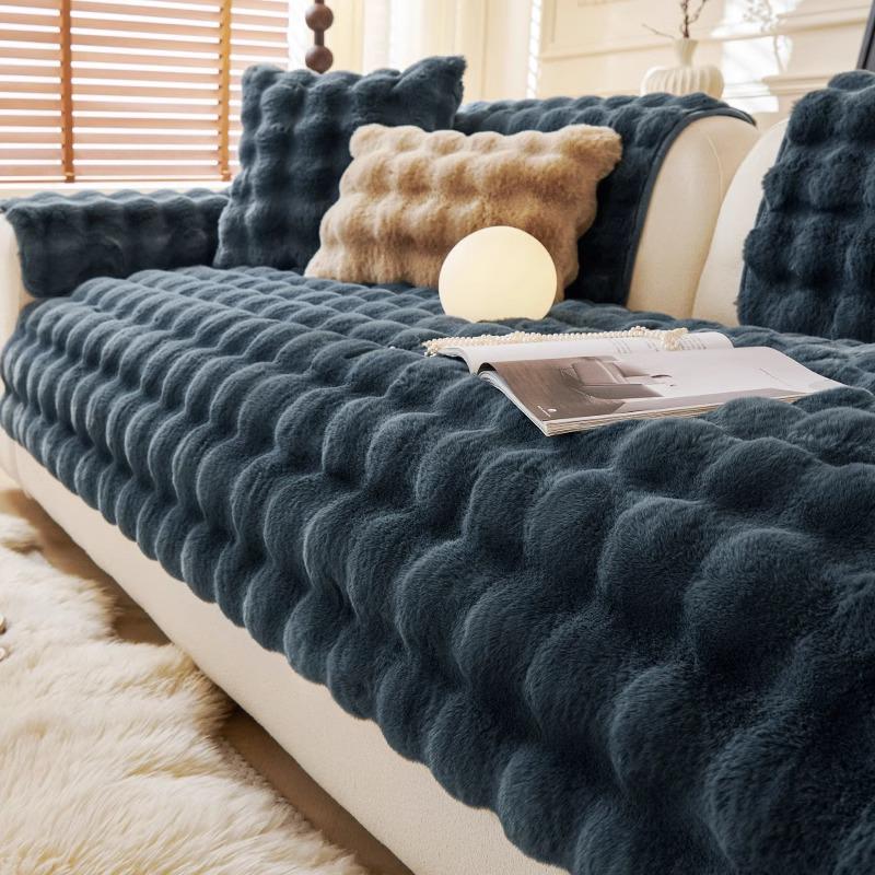 Non-Slip Rabbit Plush Winter Sofa Cushion & Tatami Blanket