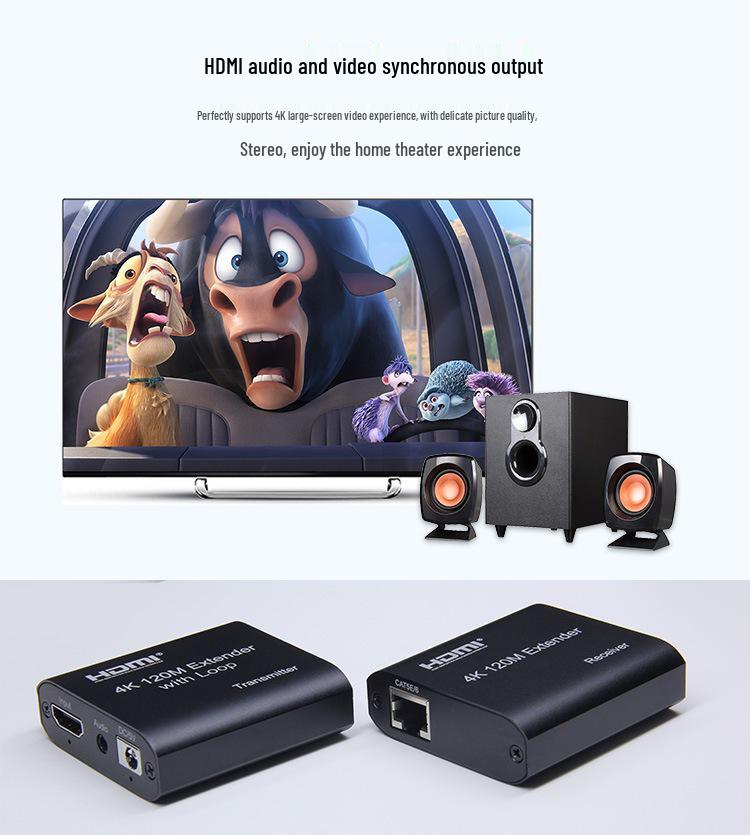 4K HDMI Extender Video Transmitter with Audio, 120m Range & Loop-out