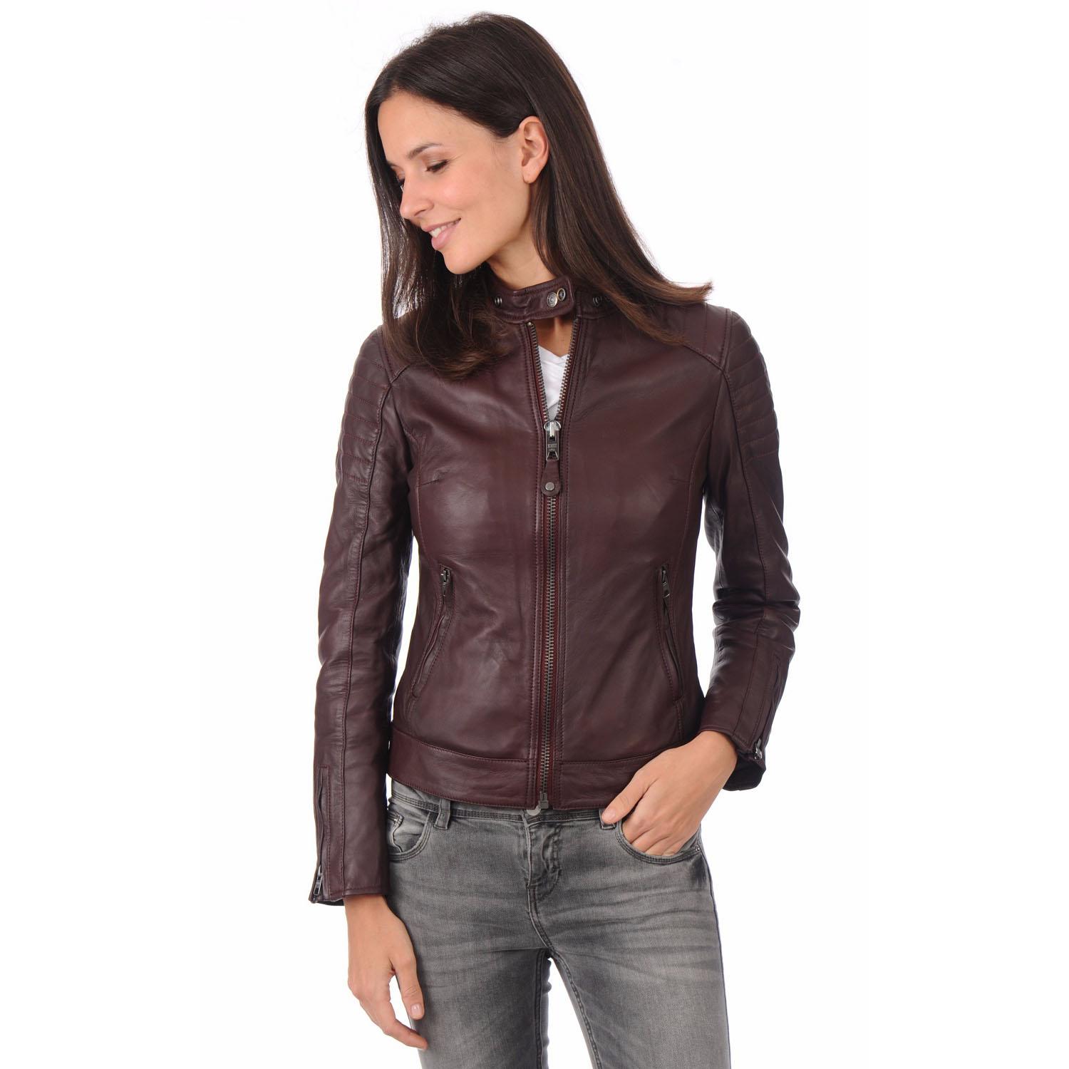 

SKINOUTFIT Womens Burgundy Leather Jacket Genuine Lambskin Motorcycle Slim fit Biker Jacket M бордовий