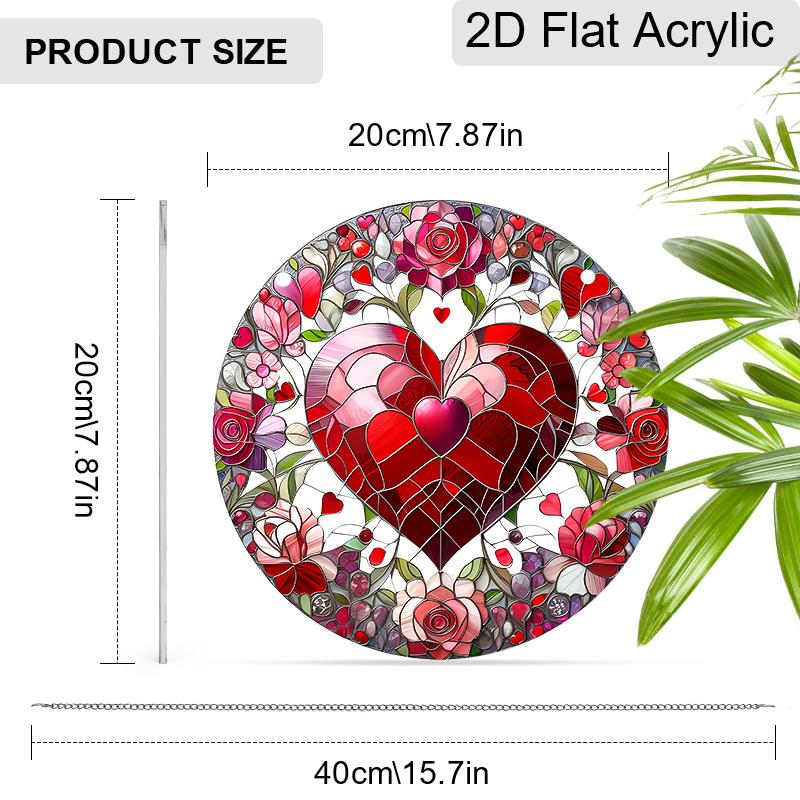 Acrylic Heart & Roses Suncatcher, Stained Glass Effect Window Hanging Ornament for Love & Valentine's Day Lover Gifts