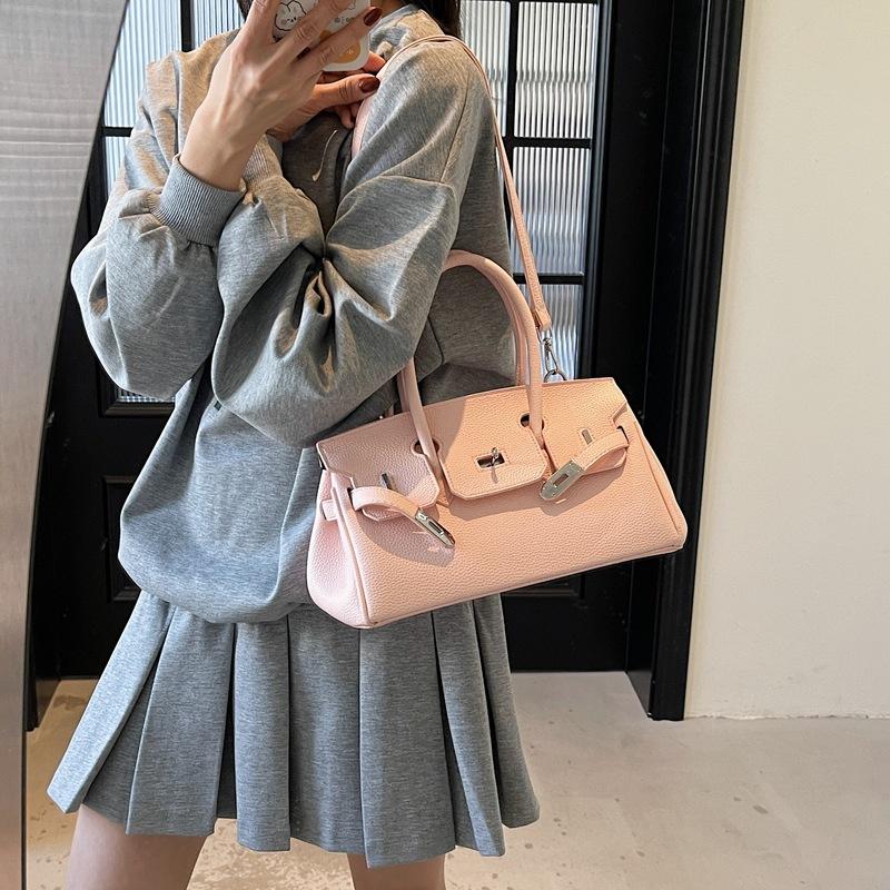 New fashionable lychee pattern lock platinum bag classic portable shoulder women's bag