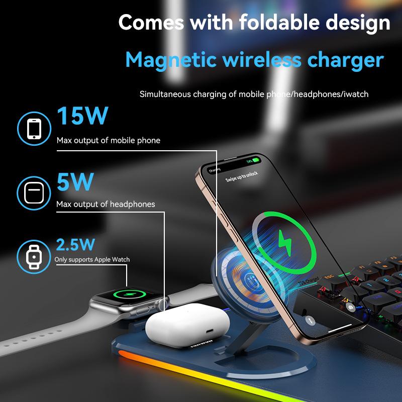15W3 In 1 Wireless Charging Mouse Pad Custom Office Desk Pad Phantom Luminous Game Pad Rubber Mouse Pad Oversized