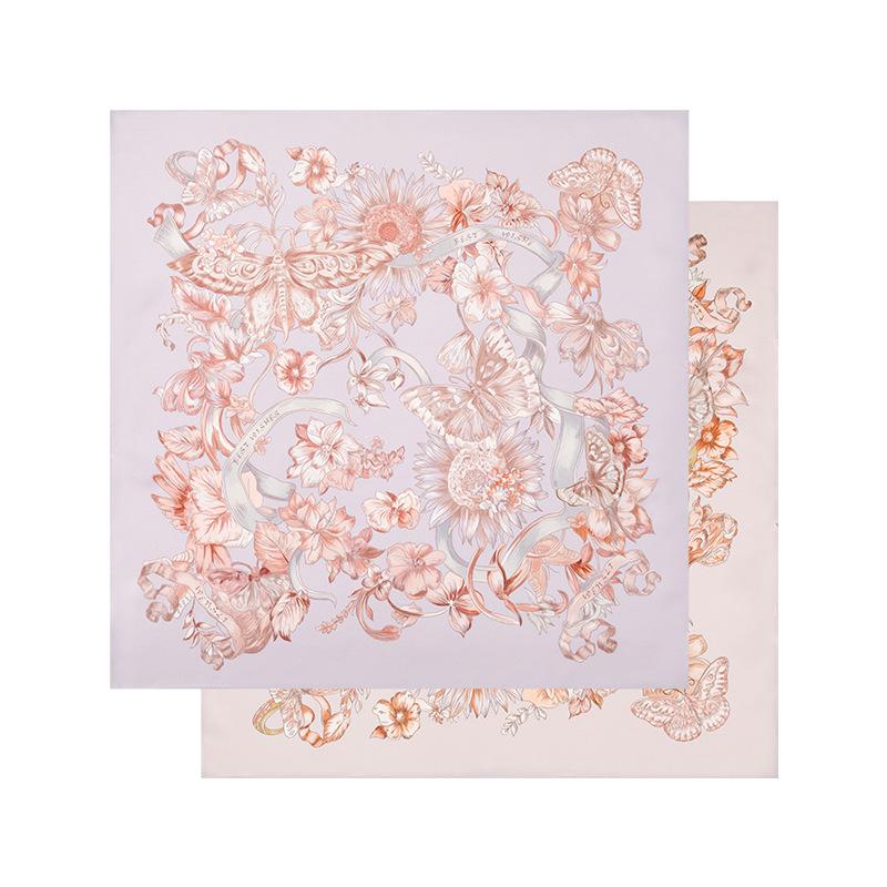 Wan Shi Li Spring Collection: Colorful Butterfly Silk Scarf – Real Mulberry Silk Twill, Double-Sided, Square, Perfect for Spring/Summer.