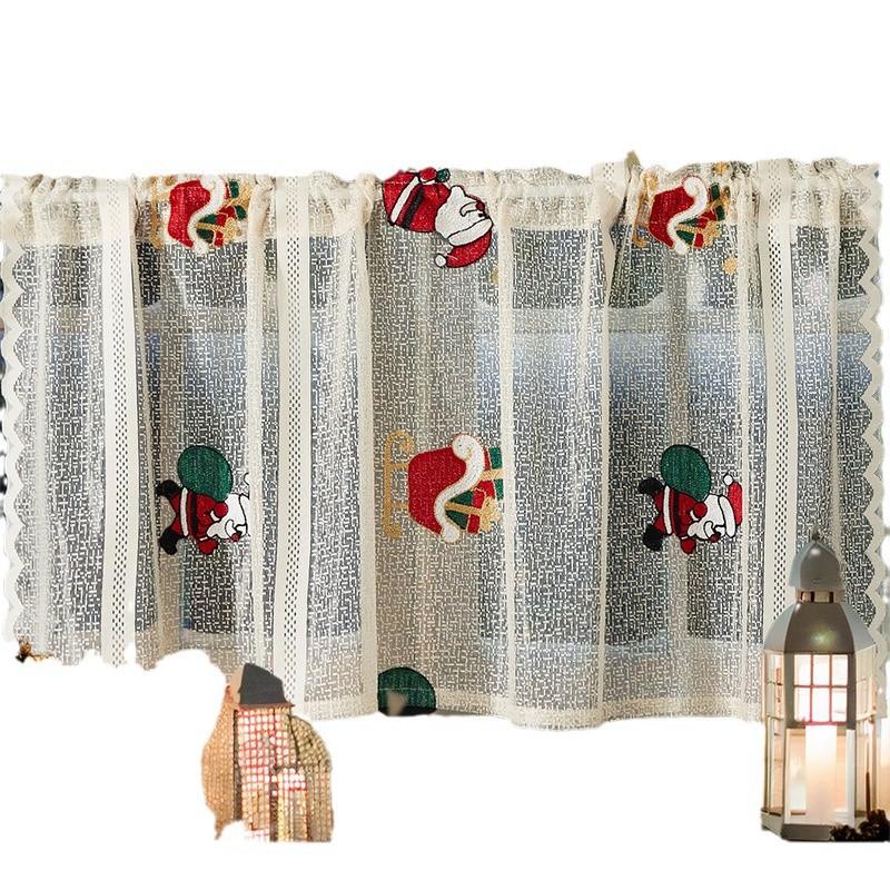 Amerikanische Weihnachtsvorhänge, Mit Glocken besticktes Spitzen-Verdunkelungs-Rechteck, Dekorative Kaffeefarbene Gardine zur Verschönerung