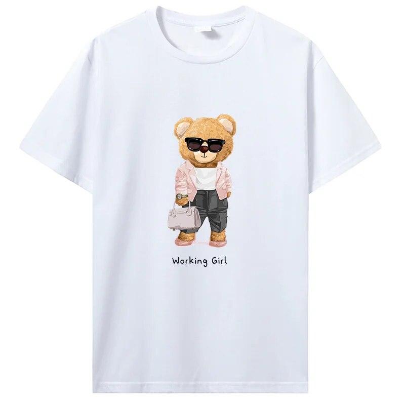 Working Girl Bear Frauen T-Shirt Unisex Unisex Student Kreativität T-Shirt Dame Cartoon Druck Harajuku Baumwolle T-Shirt Kleidung T-Shirts
