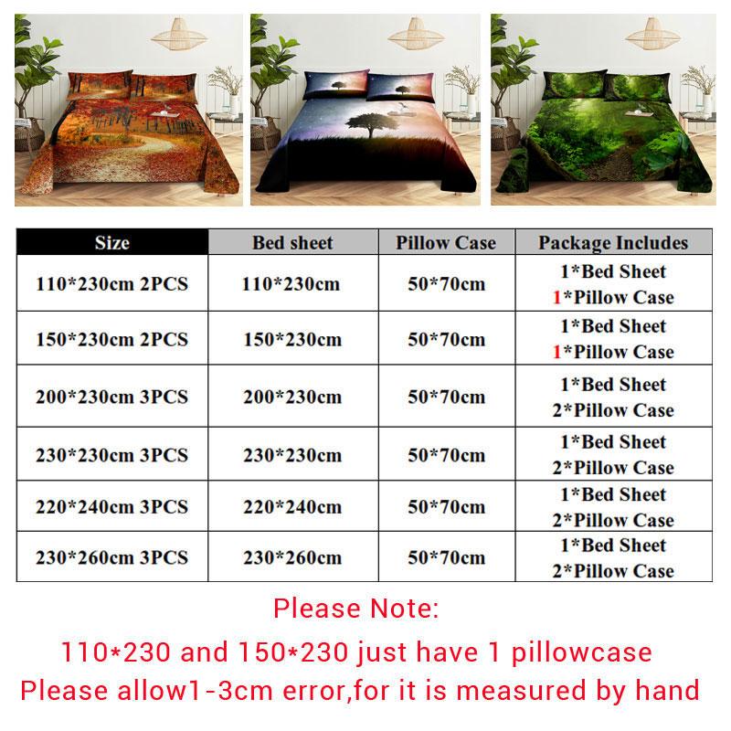 Drap de Lit Taie d'Oreiller Ensemble de Literie Linge de Maison Housse Senic Queen King Taille Double 220x240 Arbres pour Chambre Doux Twin Full Simple Nouveau