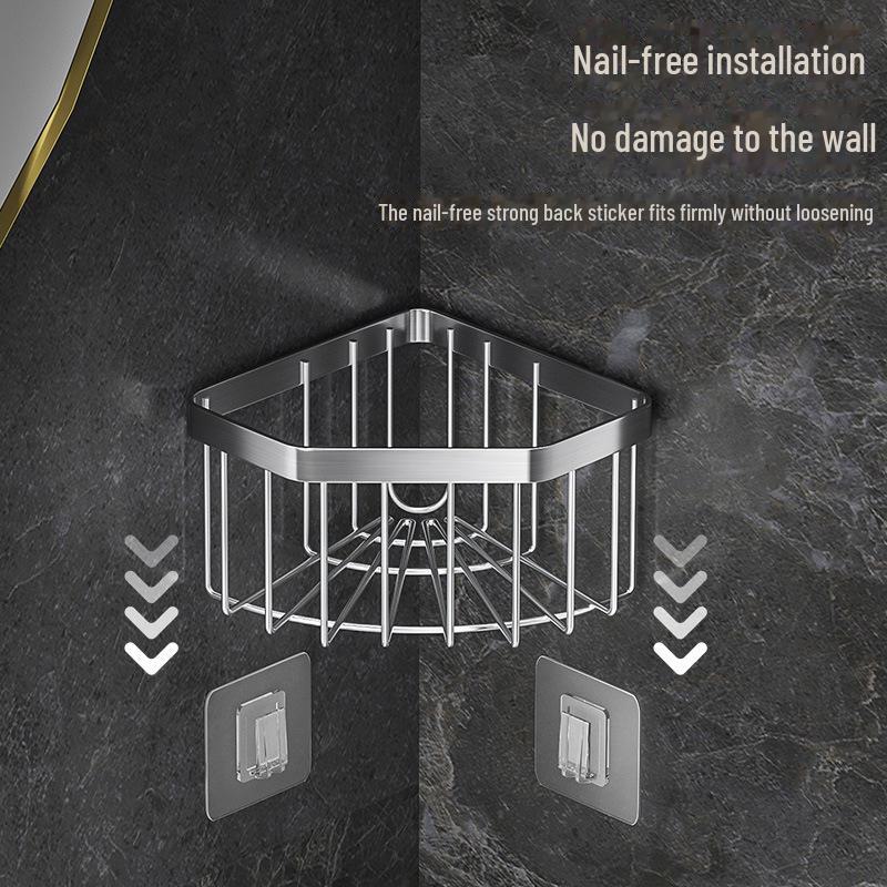 Eckschwammhalter aus Edelstahl – stanzfreies dreieckiges Waschbecken- und Badezimmerregal