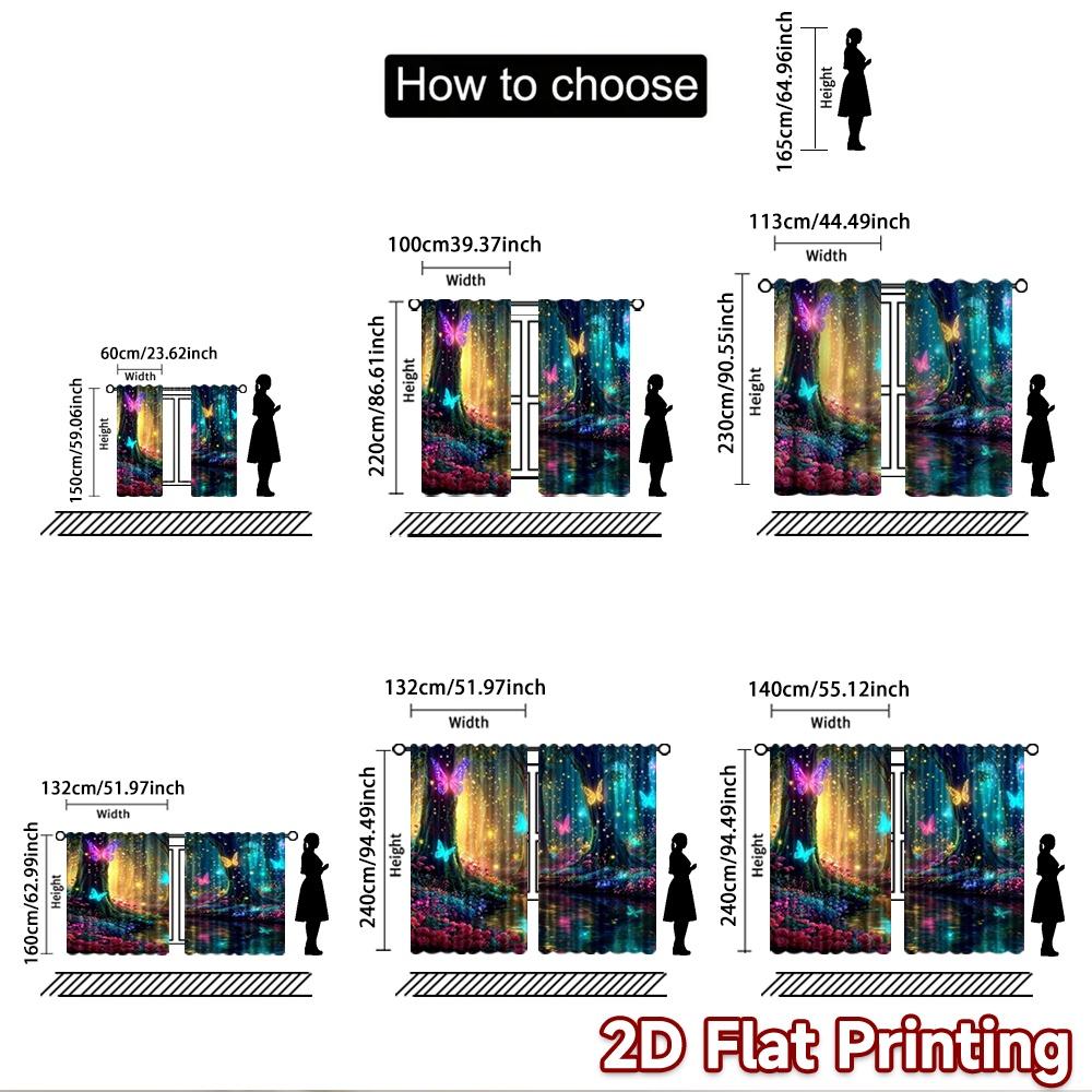 2D flat printing 2pcs Party Window Curtains Enchanted Forest Butterflies Glow Digital Printed Polyester Drapes Seasonal Party &