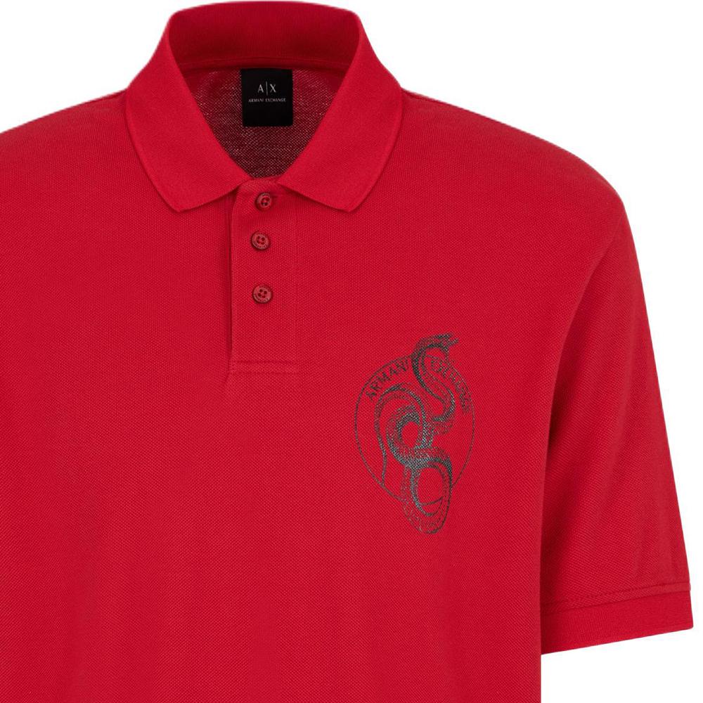 Armani Exchange FW24 Year Of The Snake Limited Edition Animal Pattern Printed Short Sleeve Polo Shirt Men Polo Shirts Red XM000215-AF10366-U5075