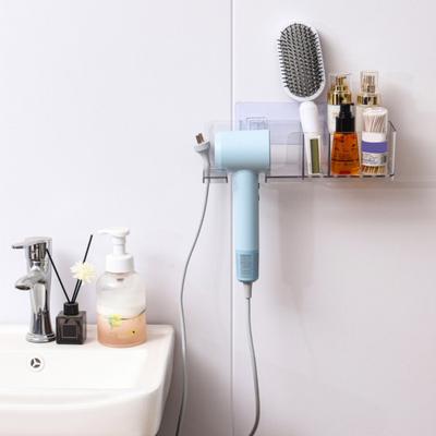 Hair Dryer Holder Punch-free Suction Type Transparent Wall Storage Caddy Hair Blower Organizer Wall Mount Bathroom Comb Scissors Storage Rack