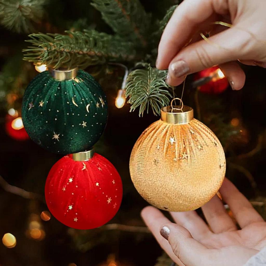 Christmas Tree Velvet Ball 12Pcs/box Shatterproof Christmas Tree Hanging Bulb Pendants Set Flocked Christmas Tree Ball Ornaments