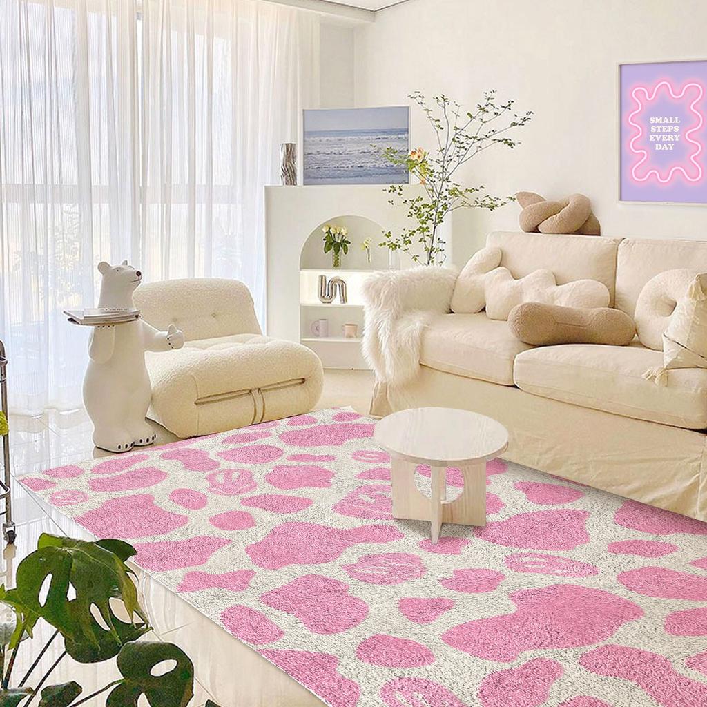 Pink Smiling Cow Print Area Rug – Carpet for Bedroom Living Room, Pastel Accent Floor Mat Decor