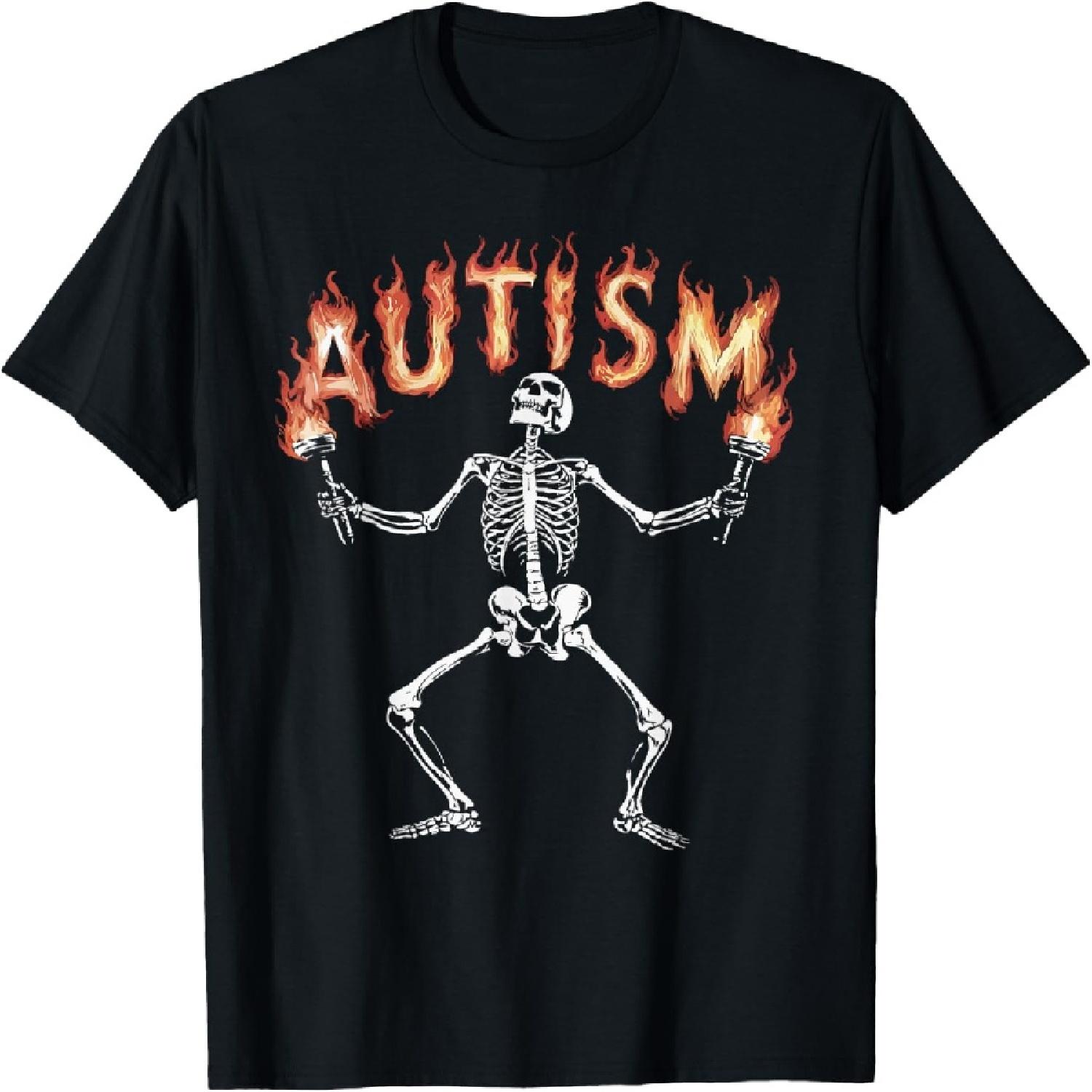 Autism Skeleton Meme Funny Fire Skeleton Flaming Torches T-Shirt S разноцветный