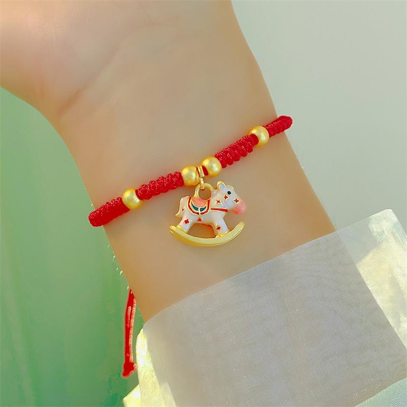 Cute Cartoon Zodiac Horse Pendant Bracelets for Women Men 2026 Lucky Red Rope Handmade Braided Bracelets Friendship Jewelry Gift