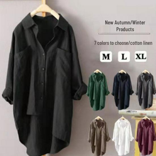 

Autumn Style Women s Solid Color Long Sleeve Shirt with Double Pockets XL