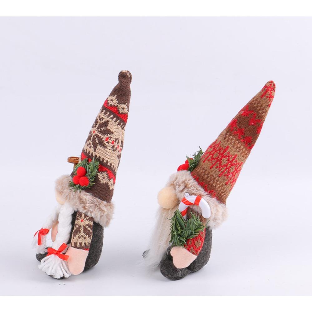 Knitted Pointed Hat Doll Ornament Christmas Creative Holding Cane Rudolf Faceless Doll Decoration Holiday Atmosphere Supplies