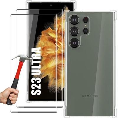 Case for Samsung Galaxy S23 Ultra Transparent 4 Reinforced Corners + 2 Tempered Glasses