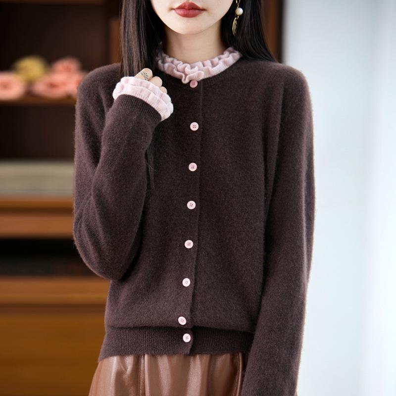 Podzim/Zima 2025 Dámský nadměrný luxusní vlněný pletený kardigan - Svršek svetr s dlouhým rukávem