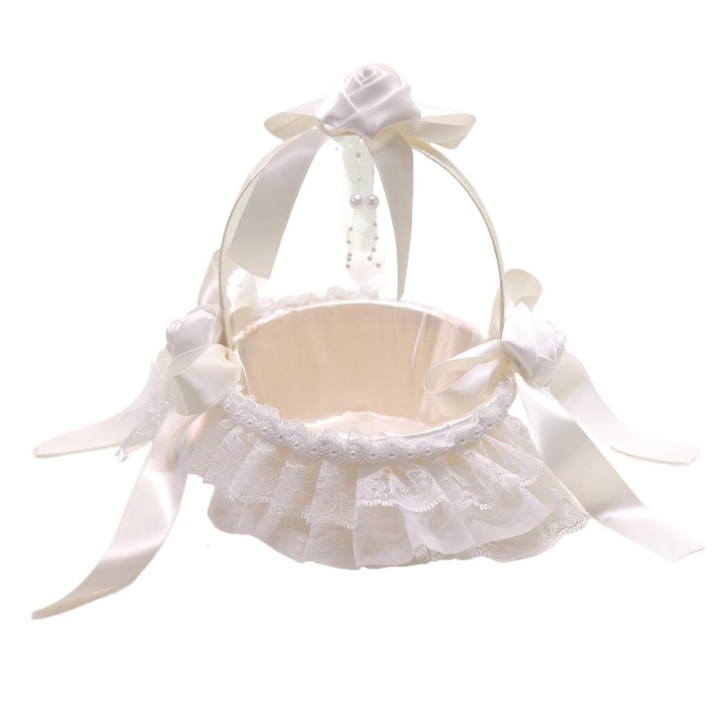 Silk Flower Girl Basket: Petite Wicker Lace Design for Weddings & Festivals