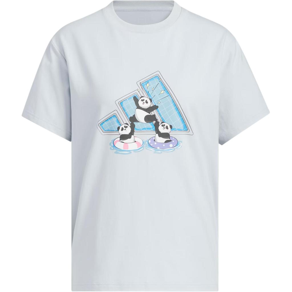 Adidas Graphic Logo Crew Neck Sports Casual Short Sleeve T-Shirt Women Tops Light-Blue KC0971