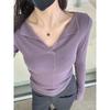 Premium v-neck soft waxy wool knitted sweater women's spring and autumn slim-fitting and thin inner bottoming shirt front shoulder temperament top