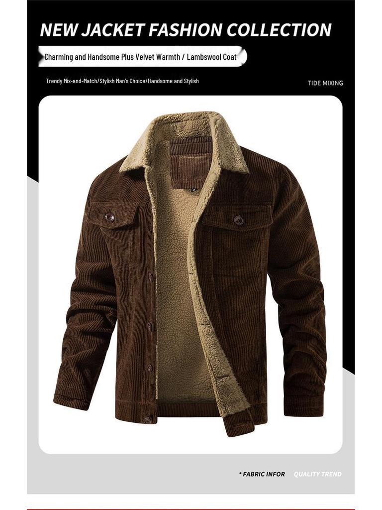 Retro Multi-Pocket Men's Corduroy Jacket with Velvet Lining