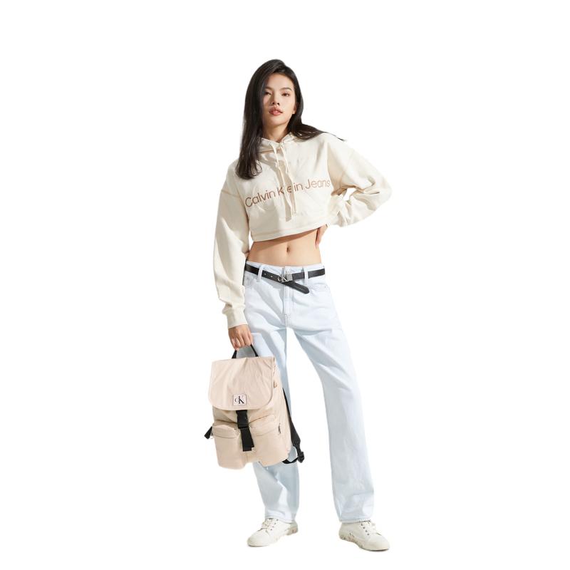 Calvin Klein Minimalist Embroidered Logo Flap Drawstring Travel Fabric Backpack Men backpack Ivory DH3615-GTR