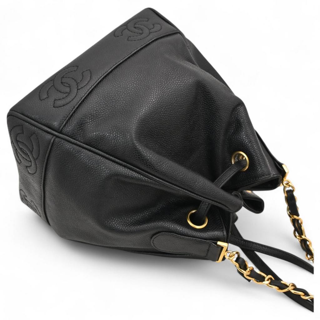 Auth CHANEL Drawstring Shoulder Bag Caviar Skin Coco Mark ch66170cc