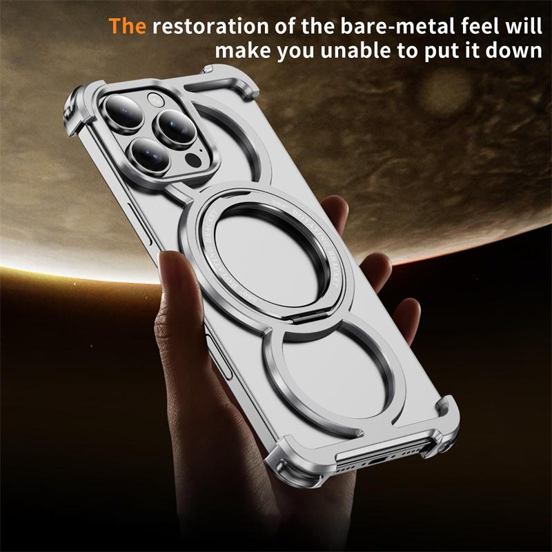 Metal Frame Magsafe 360 Rotate Holder Aluminum Phone Case For iPhone 13 14 15 16 Pro Max Plus Wireless Charging Shockproof Cover