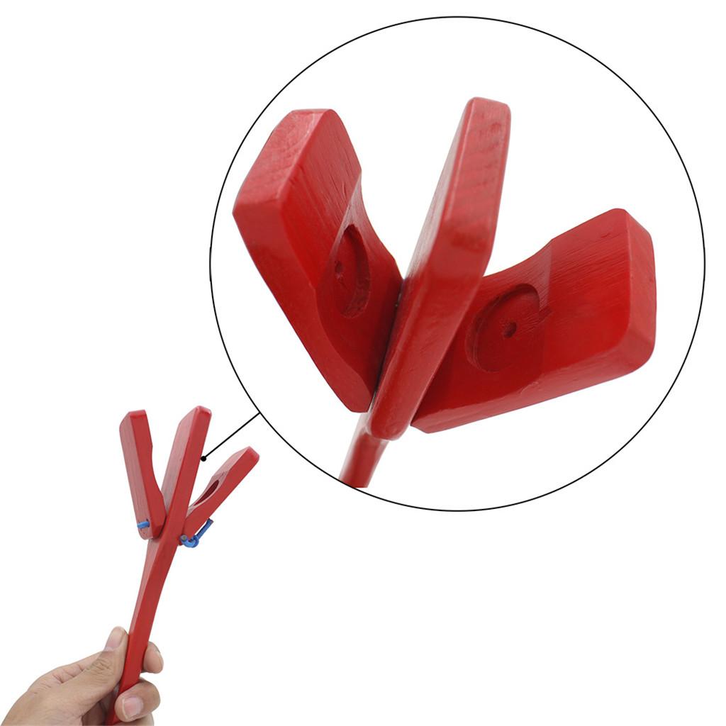 Wooden Castanet Clapper Handle Toys Red